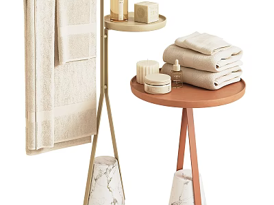 Elegant Daily Washing Essentials With Folded Towels Soap Bars And Marble Base Tray Stand 3d model