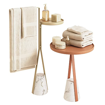 Elegant Daily Washing Essentials With Folded Towels Soap Bars And Marble Base Tray Stand 3d model