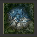 3D Mountain Terrain Model With Green Vegetation White Snow And Blue Water