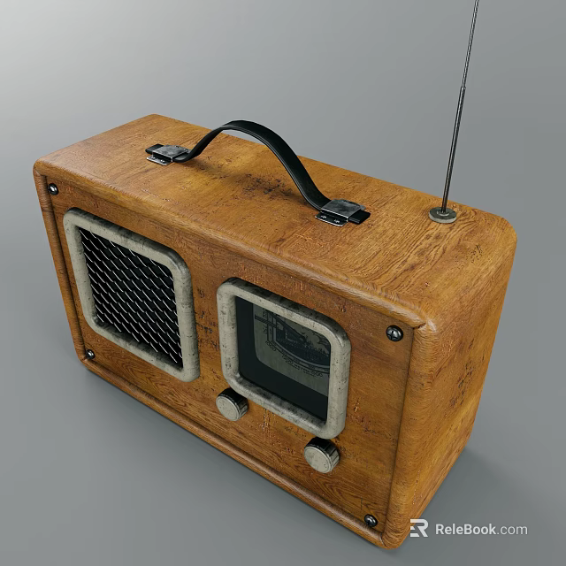 Vintage Wooden Radio Speaker with Handle Speaker Grilles Dial and Antenna 3d model 