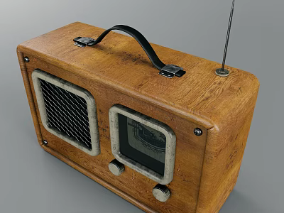 Vintage Wooden Radio Speaker with Handle Speaker Grilles Dial and Antenna 3d model