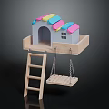 Colorful Roof Gray Toy House With Wooden Platform Ladder And Swing