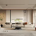 Modern Living Room Interior With Beige Sofa Coffee Table Arched Floor Lamp And Decorative Plant