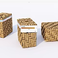 Set of Three Decorative Woven Square Storage Baskets With Colorful Trim