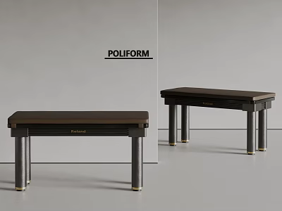 Sleek Modern Sofa Bench With Dark Wood Surface And Metal Legs Design Style 3d model