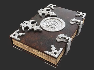 Ancient Leather Bound Book With Ornate Metal Decorations And Circular Emblem 3d model