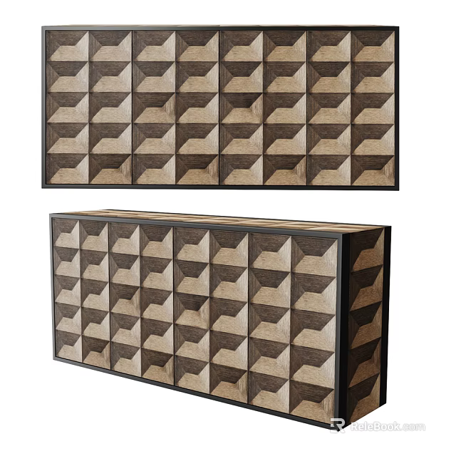 Modern Entryway Cabinet And Sideboard With Geometric Wooden Pattern Surface Design 3d model 