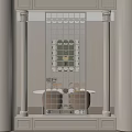 Modern Interior With Metal Screen Partition White Columns Green Wall And Circular Decor 3d model