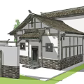 Traditional Chinese Architecture With Tile Roof White Walls Gray Bricks And Wooden Frames