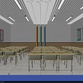 School Classroom Interior With Neat Desks Chairs Blackboard Educational Posters And Bright Lighting