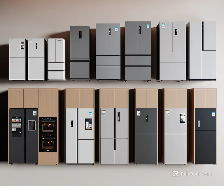 Modern Design Refrigerators and Freezers with Various Styles and Color Options 3d model 