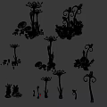 Cartoon Scene Featuring Fantasy Plants Colorful Mushrooms And Vibrant Flower Stems