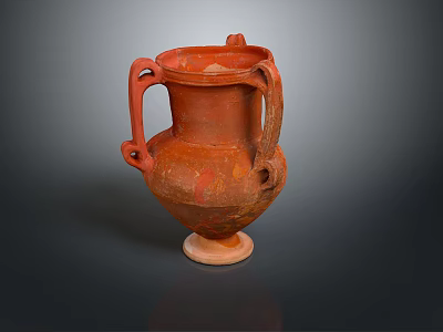 Sculpted Red Terracotta Vase with Two Handles and Hand Carved Details 3d model
