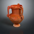 Sculpted Red Terracotta Vase with Two Handles and Hand Carved Details