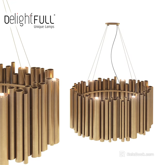 Modern Brass Chandelier with Cylindrical Tubes in Ring Design for Contemporary Interior Lighting 3d model 