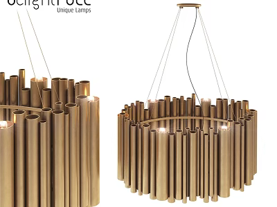 Modern Brass Chandelier with Cylindrical Tubes in Ring Design for Contemporary Interior Lighting 3d model