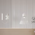 Modern White Pendant Lights With Feather Like Shades And Striped Wall Near Potted Plant