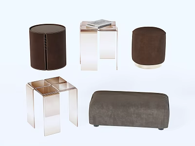 Assorted Modern Stools With Cylindrical And Square Shapes Upholstered Seats And Metal Frames 3d model