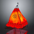 Traditional Red Conical Decorative Lamp With Black Patterns And Chinese Characters Illuminated Stand