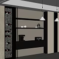 Stylish Modern Dining Room Sideboard With Wine Rack Patterned Wallpaper And Pendant Lights