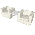 White Casual Sofa Set with Two Armchairs and Central Side Table 3d model