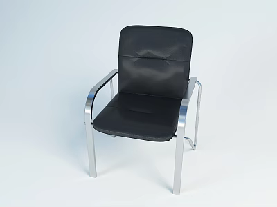 Black Leather Leisure Chair With Silver Metal Frame And Armrests Design 3d model