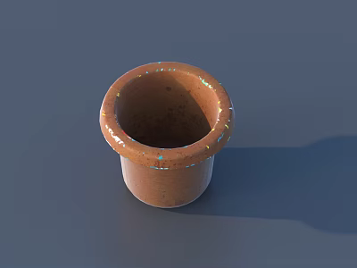Brown Clay Bonsai Pot With Colorful Hand Painted Edge For Garden Decor 3d model