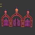 Ornate Traditional Architectural Entrance With Golden Domes Arched Doorways And Intricate Metal Gates