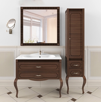 Solid Wood Bathroom Cabinet Decoration Faucet Floor Cabinet Washstand Toiletries Mirror 3d model