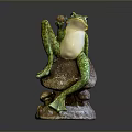 Decorative Frog Statue Sitting On Mushroom Base Holding Small Ball 3d model
