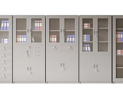 Gray Office File Cabinets With Glass Doors Drawers And Document Storage 3d model