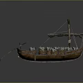 Vintage Wooden Boat Loaded With Multiple Stacked Wooden Barrels And Oar
