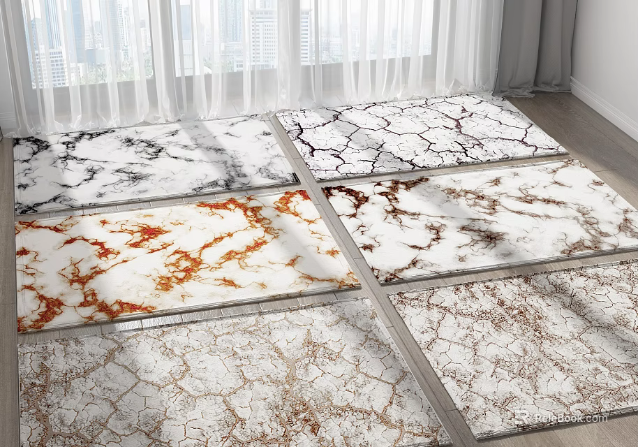 Square Rugs With Various Marble Patterns In Modern Living Space 3d model 