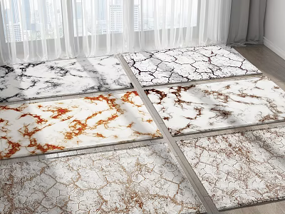 Square Rugs With Various Marble Patterns In Modern Living Space 3d model