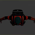 3D Character Model In Black Red Costume With Green Helmet Backpack And Red Knee Pads