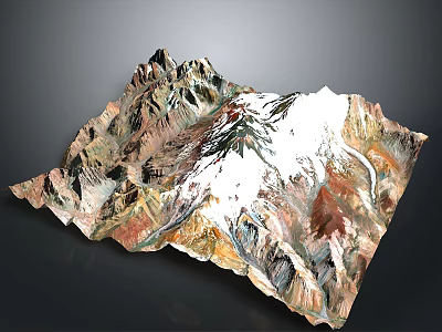 Detailed Artistic 3D Mountain Sculpture With Snowy Peak And Colorful Textured Design 3d model