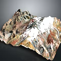 Detailed Artistic 3D Mountain Sculpture With Snowy Peak And Colorful Textured Design