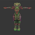 Futuristic Game Movie Character In Black Armor With Green Glowing Spikes And Claws