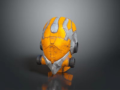 Orange And Silver Weapon With Detailed Textured Surface And Helmet Like Structure 3d model