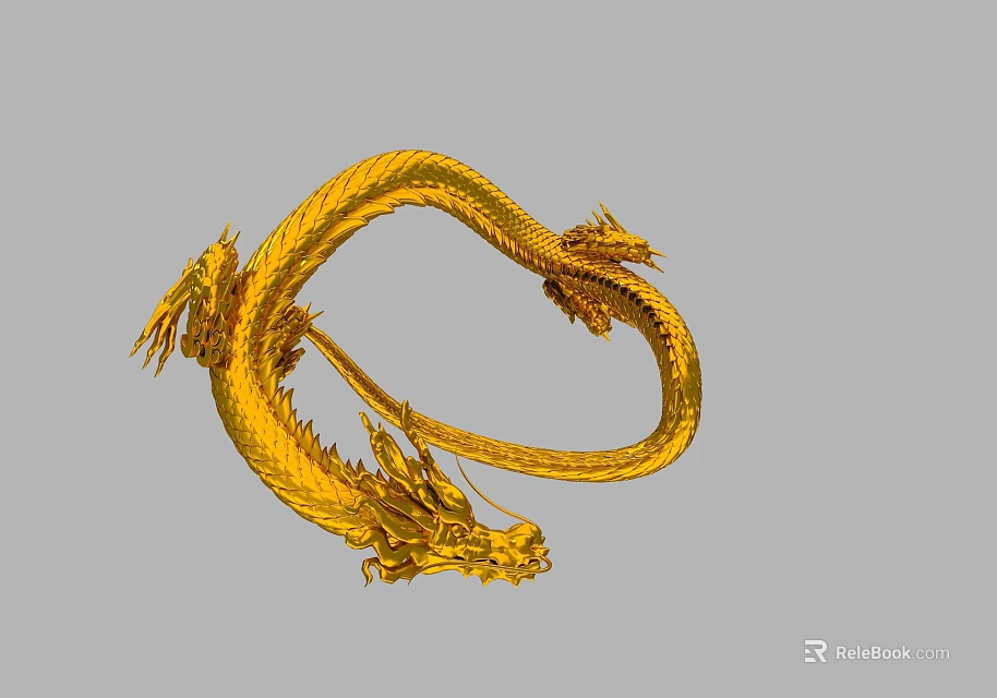 Golden Mythical Dragon 3D Rendering With Coiled Body And Scaled Details 3d model 