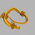 Golden Mythical Dragon 3D Rendering With Coiled Body And Scaled Details