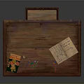 Wooden Table Top With Open Notebook Colored Pencils Crayons And Picture Book