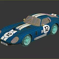 Blue Classic Race Car With White Stripes And Number 12 On Shiny Body