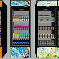 Commercial Glass Door Freezers With Various Bottled Drinks Fanta And Ice Green Tea