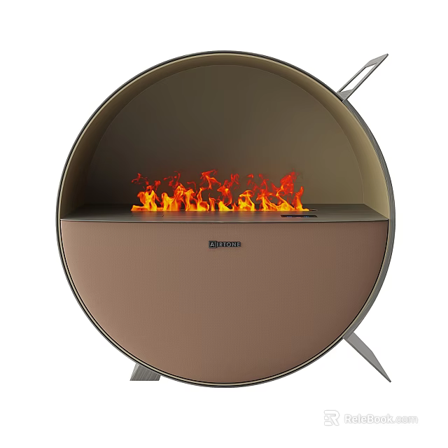 Modern Circular Fireplace Design With Realistic Burning Flames And Metal Stand 3d model 