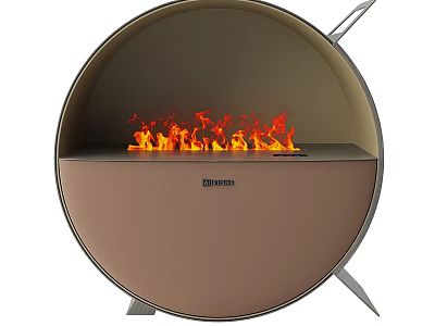 Modern Circular Fireplace Design With Realistic Burning Flames And Metal Stand 3d model