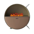 Modern Circular Fireplace Design With Realistic Burning Flames And Metal Stand