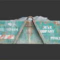 Green Industrial Dumpster With Worn Surface And Wheel Base Featuring Red White Reflective Strips