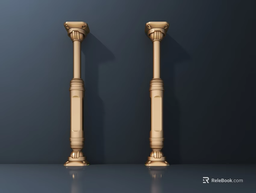 Two Golden Decorative Metal Pillars With Carved Design And Shiny Surface For Furniture Decoration 3d model 
