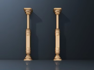 Two Golden Decorative Metal Pillars With Carved Design And Shiny Surface For Furniture Decoration 3d model